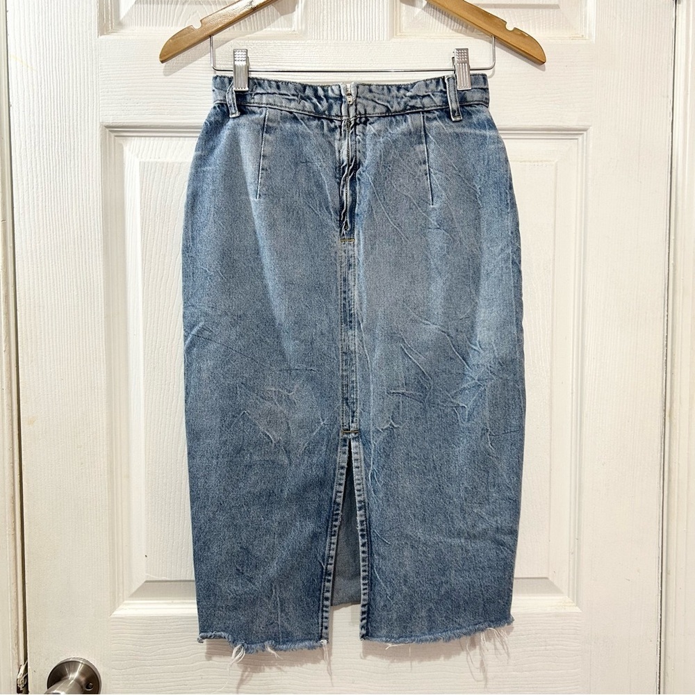 We The Free Elisa Denim Jean Pencil Skirt Back Slit Blue Size 0 - Picture 3 of 8
